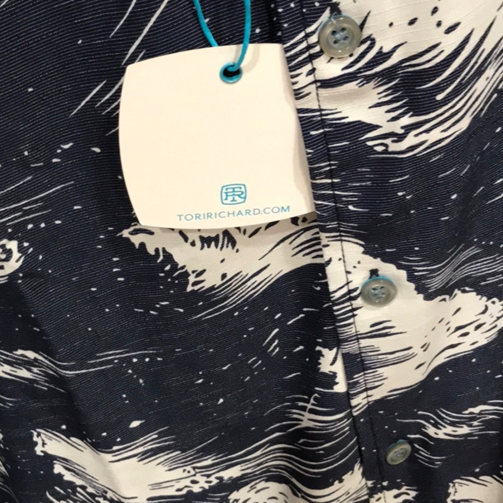 Navy Blue Wave Print Shirt Tori Richard - Picture 2 of 7